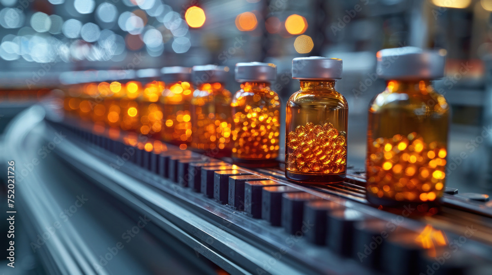 High-tech medical ampoule production line in action, showcasing the precision and cleanliness of modern pharmaceutical manufacturing in production factory. High-tech medical ampoule production line in action, showcasing the precision and cleanliness of modern pharmaceutical manufacturing in production factory.