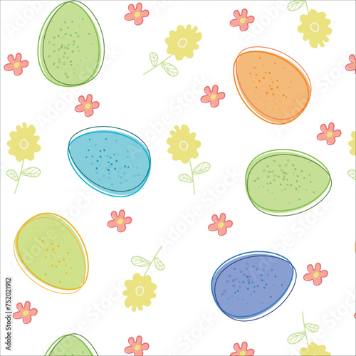 Happy Easter seamless pattern vector.  Spring season repeated in fabric pattern for prints, wallpaper, cover, packaging, ads. photo