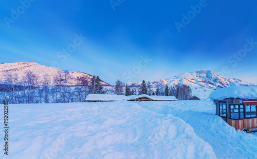 Hemu Village, Snowy Mountains, Forests, and Winter Snow Scenery in Xinjiang Uygur Autonomous Region, China
