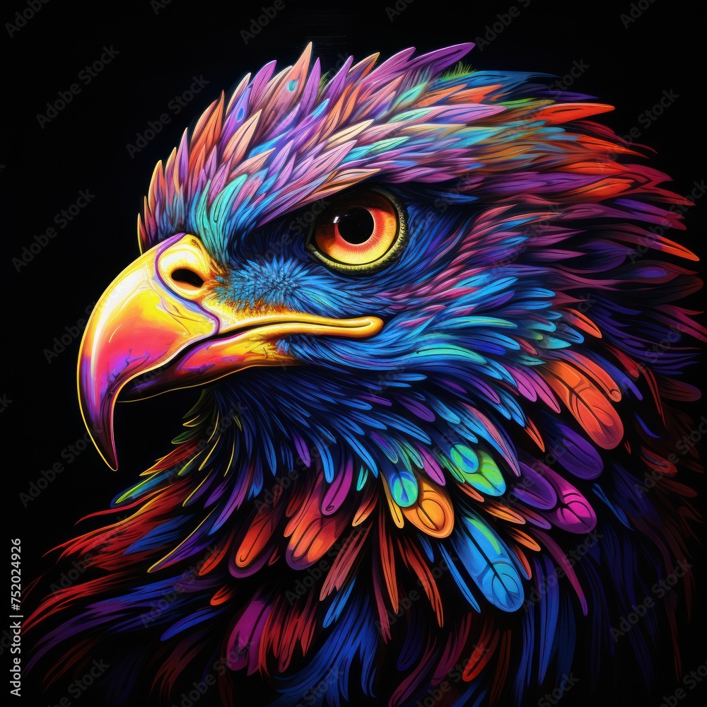 Obraz premium Blacklight painting-style eagle, eagle pop art illustration