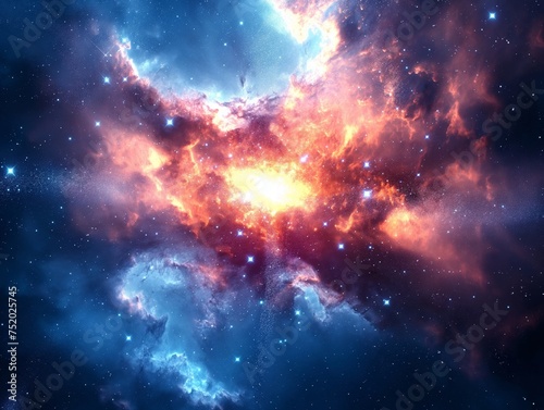 A vibrant nebula with contrasting warm and cold hues, capturing the essence of space beauty.