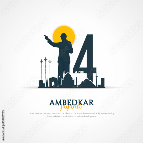 Vector illustration of Dr Bhimrao Ramji Ambedkar with Constitution of India for Ambedkar Jayanti on 14 April photo