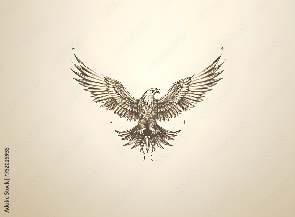 Fototapeta premium golden eagle with wings, A drawing of an eagle with the word eagle on it. 