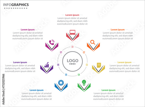 Circle infographic template with 7 options for presentations. Vector infographic design template. diagram, number options. Data visualization. Business concept with 7 steps, seven process.