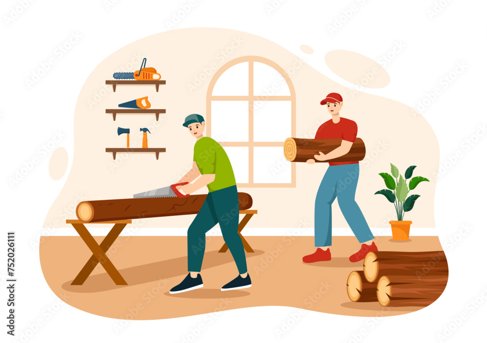 Timber Vector Illustration with Man Chopping Wood and Tree with Lumberjack Work Equipment Machinery or Chainsaw at Forest in Flat Cartoon Background Timber Vector Illustration with Man Chopping Wood and Tree with Lumberjack Work Equipment Machinery or Chainsaw at Forest in Flat Cartoon Background
