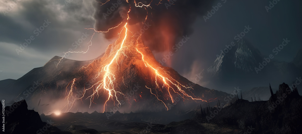 volcano eruption, mountain, lightning, disaster 18