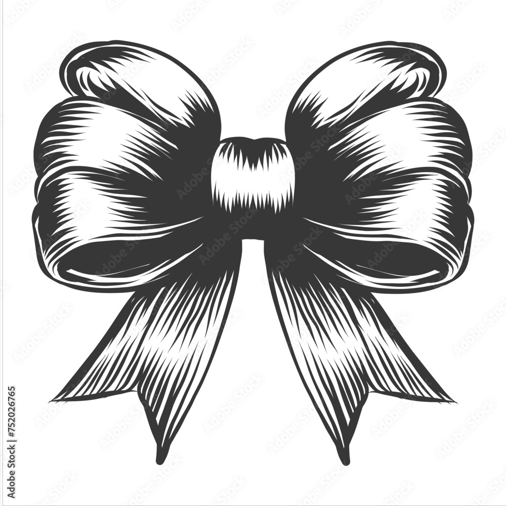 Bow sketch. decorative holiday ribbon for birthday, Christmas celebration. Engraving of bowknot for headband, gift decoration, hair accessory. Vector illustration isolated on white background. Bow sketch. decorative holiday ribbon for birthday, Christmas celebration. Engraving of bowknot for headband, gift decoration, hair accessory. Vector illustration isolated on white background.