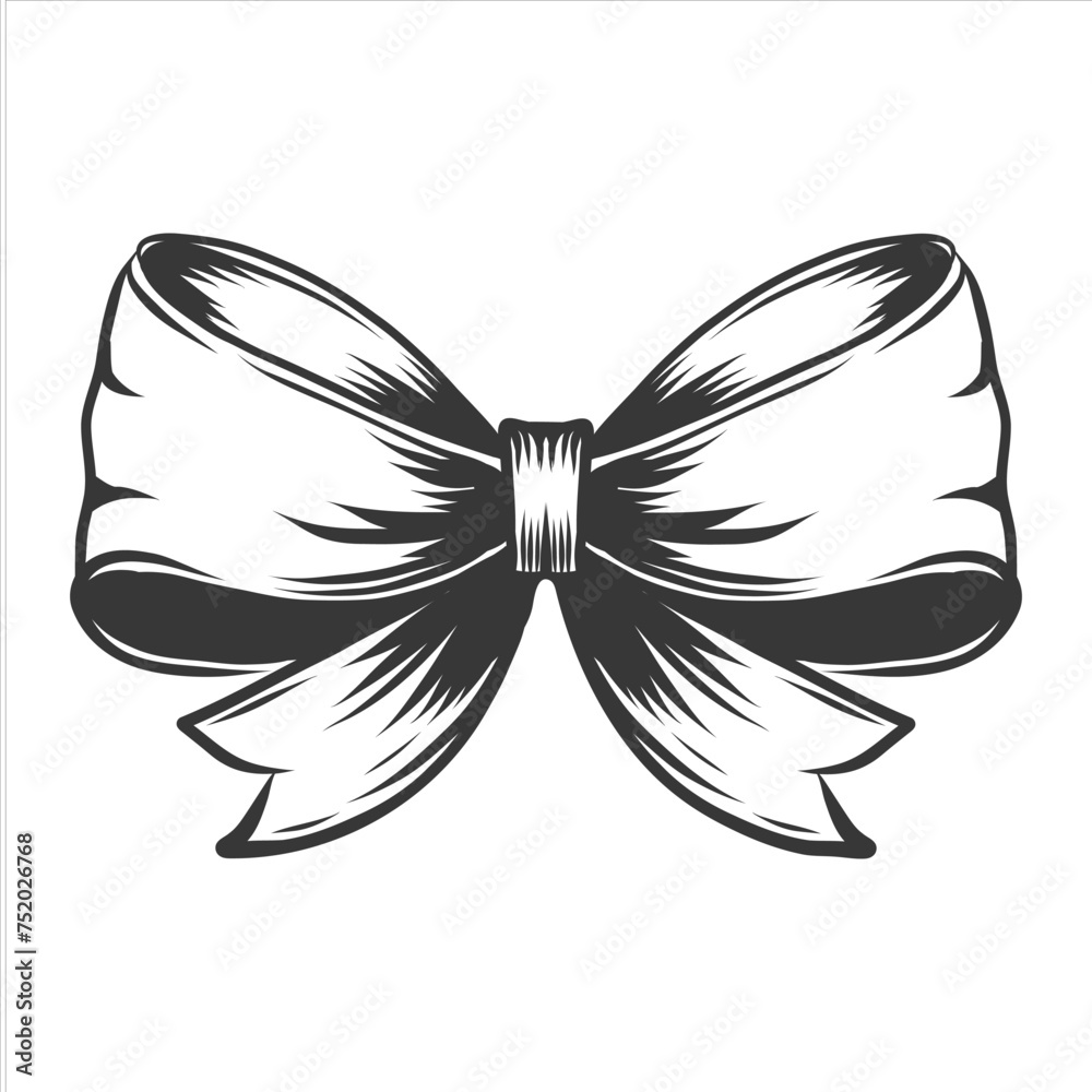 Hand drawn bowknot vector illustration in black ink, graphic. Engraving of bow ribbon for headband, hair accessory, gift decoration. Isolated object on a white background. Hand drawn bowknot vector illustration in black ink, graphic. Engraving of bow ribbon for headband, hair accessory, gift decoration. Isolated object on a white background.