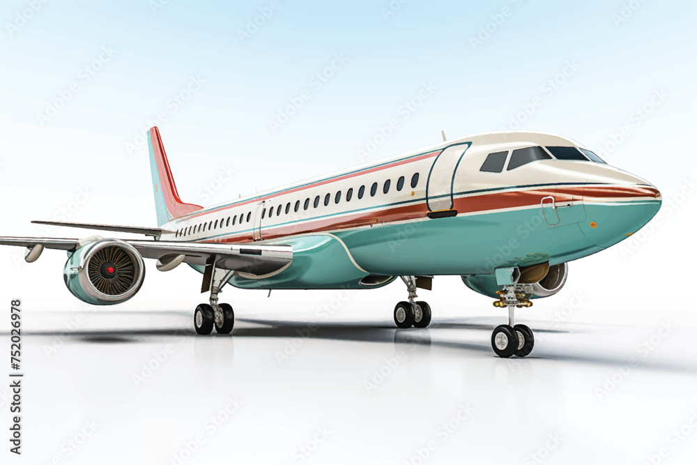 Modern white corporate business jet isolated on bright background with sky