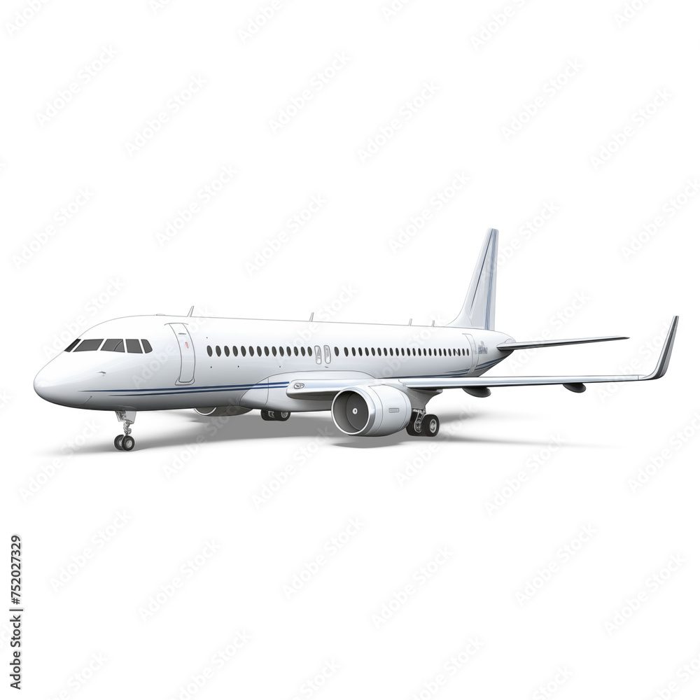 Airplane Grounded on White Background: Commercial Jet Aircraft Ready for Takeoff at the Airport