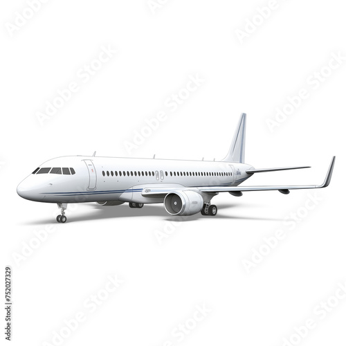 Airplane Grounded on White Background: Commercial Jet Aircraft Ready for Takeoff at the Airport