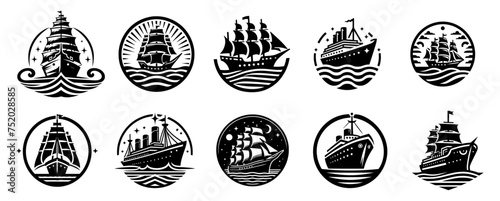 logo set Illustration vector Battle ship black and white