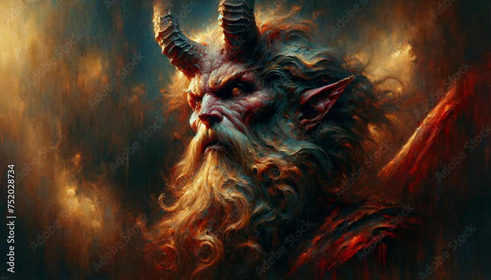 Demon Painting, Lucifer the Infernal Majesty, Horned God - obrazy, fototapety, plakaty 