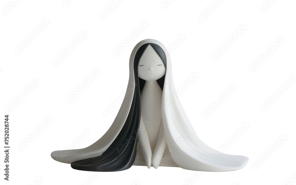 Long-Haired Girl Figurine in Elegant Pose isolated on transparent Background