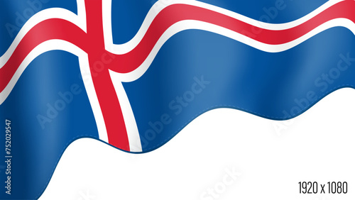 Iceland country flag realistic independence day background. Icelandic commonwealth banner in motion waving, fluttering in wind. Festive patriotic HD format template for independence day