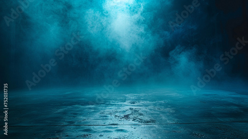 Dark street, asphalt abstract blue background with smoke float up © Ovidiu