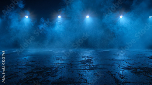 Dark street  asphalt abstract blue background with smoke float up