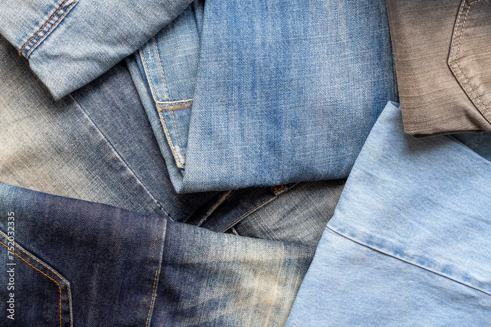 Textured background with jeans variations. Top view