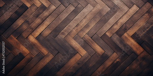 Old dark wooden herringbone plank floor pattern