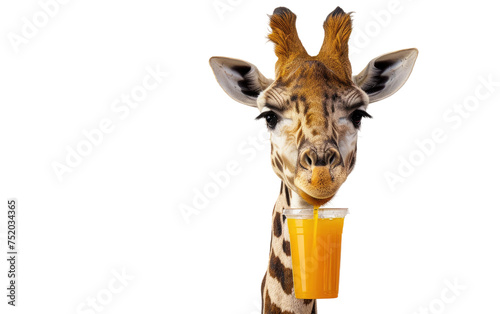 A Juice Container Clutched by a Giraffe isolated on transparent Background