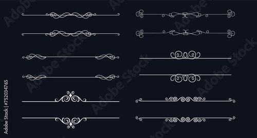 Calligraphic decorative line art border divider floral elements photo