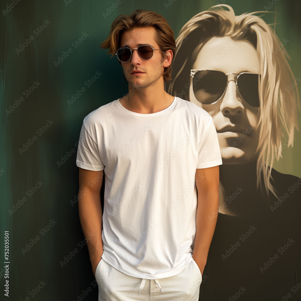 standing man in a white tshirt, blank canvas T-shirt mockup standing man in a white tshirt, blank canvas T-shirt mockup