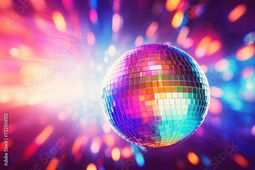 Disco ball with colored lights. club party, disco ball with lights, disco ball and lights, disco ball on abstract colored background, Ai generated