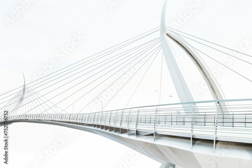 Cable-stayed pedestrian bridge with panoramic city views, on isolated white background, Generative AI