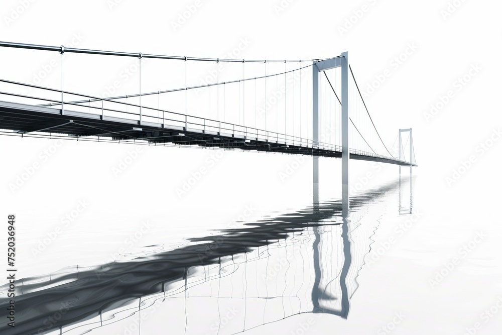 Modern suspension bridge spanning across a river, on isolated white background, Generative AI Modern suspension bridge spanning across a river, on isolated white background, Generative AI