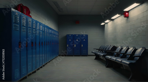 No people football players locker room light, blue, red. generative.ai photo