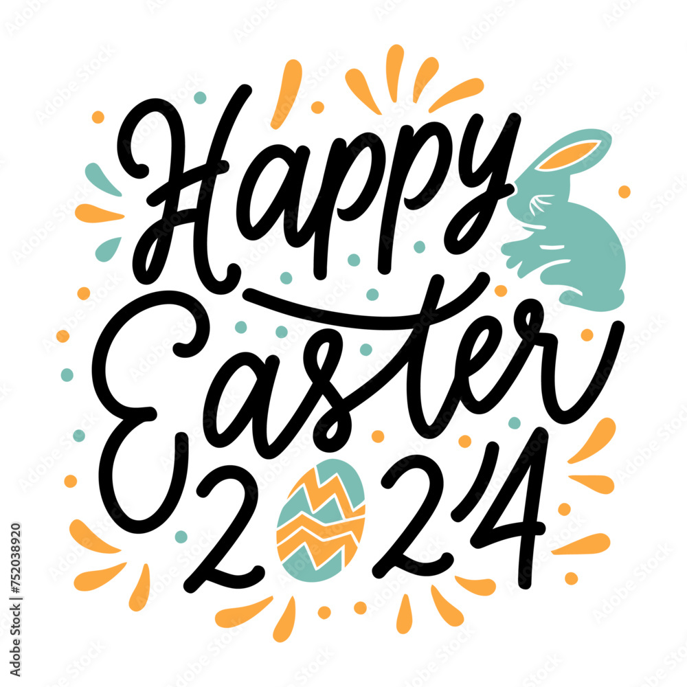 Vector tshirt design, with the words "Happy Easter 2024" typography
