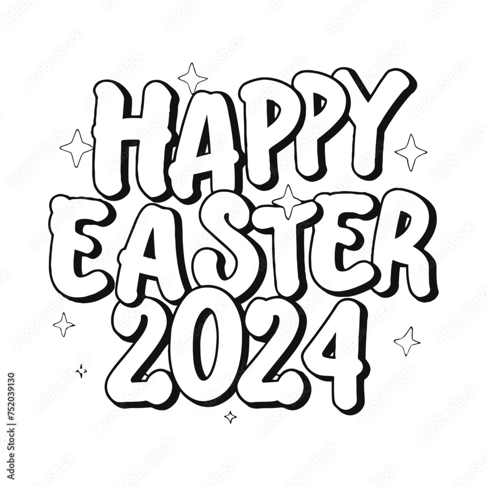 Vector tshirt design, with the words "Happy Easter 2024" typography
