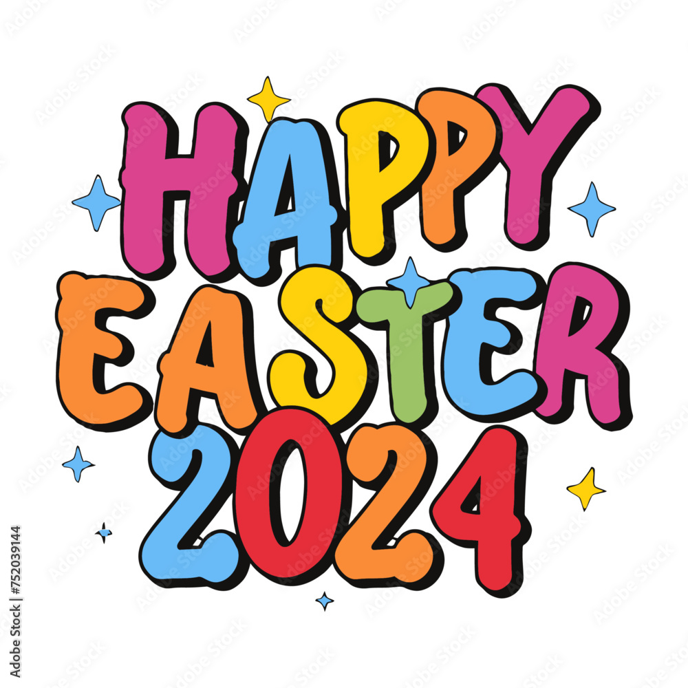 Vector tshirt design, with the words "Happy Easter 2024" typography