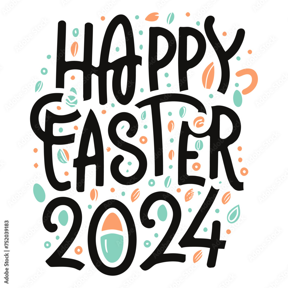 Vector tshirt design, with the words "Happy Easter 2024" typography