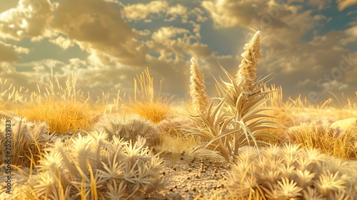 Golden wheat field under a majestic cloudy sky at sunset. nature's bounty in warm light. ideal for backgrounds and landscapes. serene rural scene. AI