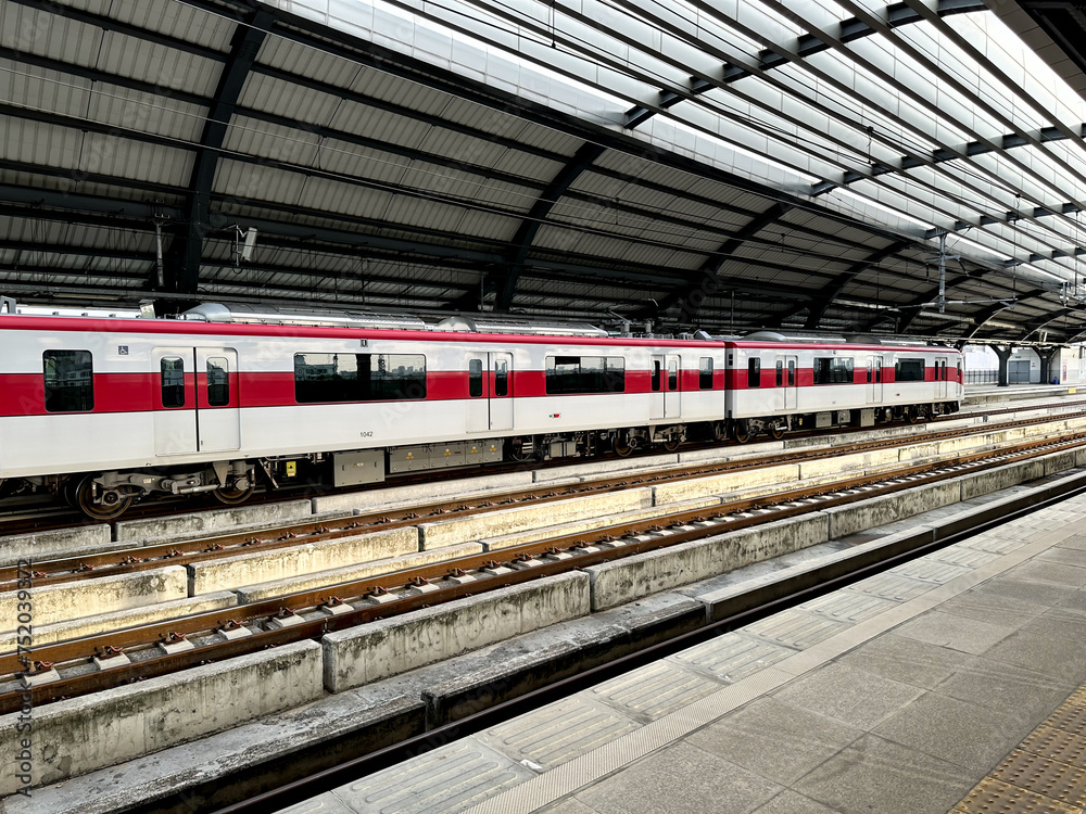 Red line train in Thailand on the station (Bang Khen Station) Red line train in Thailand on the station (Bang Khen Station)