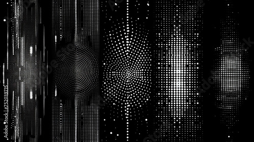 A series of black and white images with dots and lines