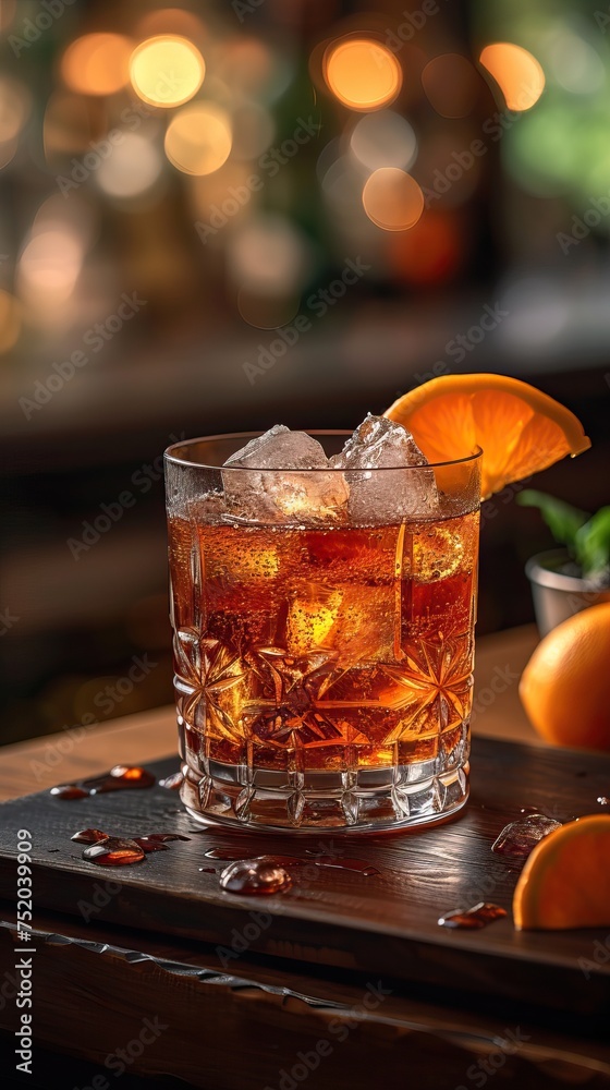 An Italian Negroni with a mixture of gin, vermouth rosso and Campari provides a combination of bitter, sweet and aromatic flavors An Italian Negroni with a mixture of gin, vermouth rosso and Campari provides a combination of bitter, sweet and aromatic flavors