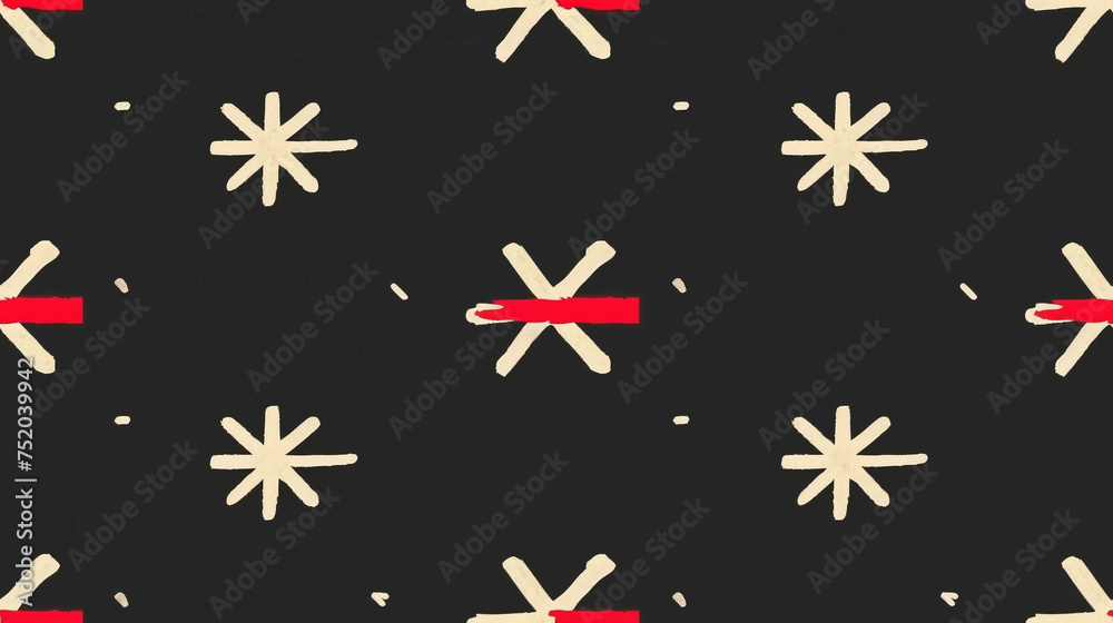 Obraz premium A black and white image of a pattern of stars with red lines