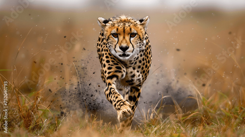 Cheetah Running in Savannah Grassland