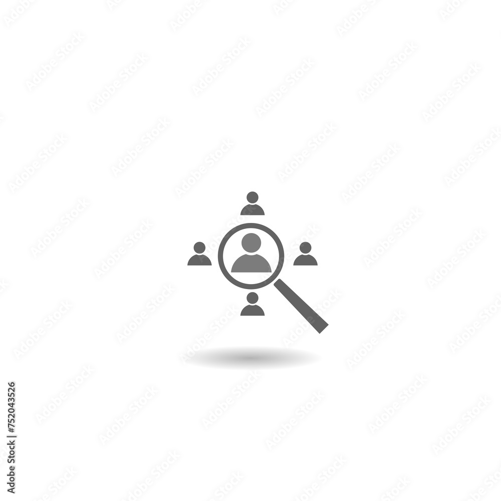 Human icon inside of magnifier glass with shadow Human icon inside of magnifier glass with shadow