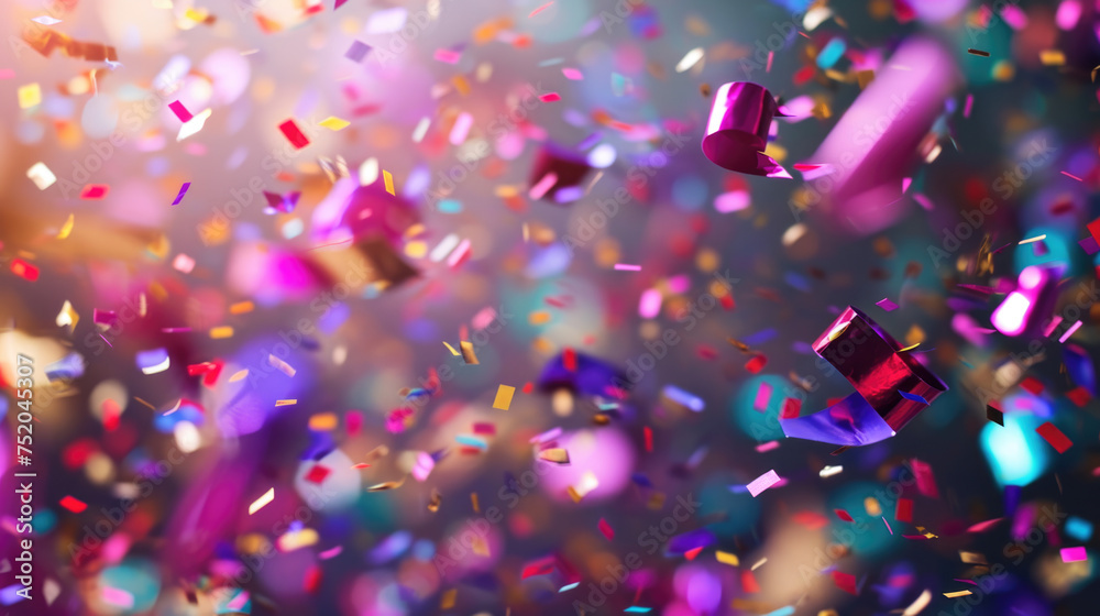Colorful confetti celebration in air with festive backdrop