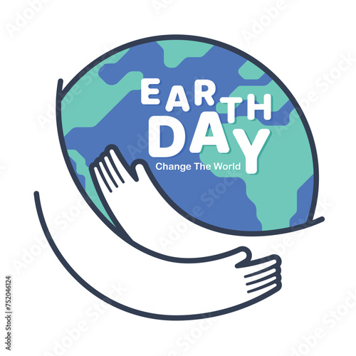 Earth day, change the world - text in circle earth world with line two hand hold hug sign vector design