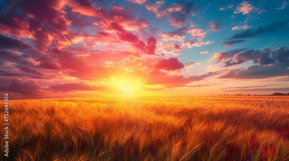 Golden Barley Field Under a Blue Sky Generative AI Golden Barley Field Under a Blue Sky Generative AI