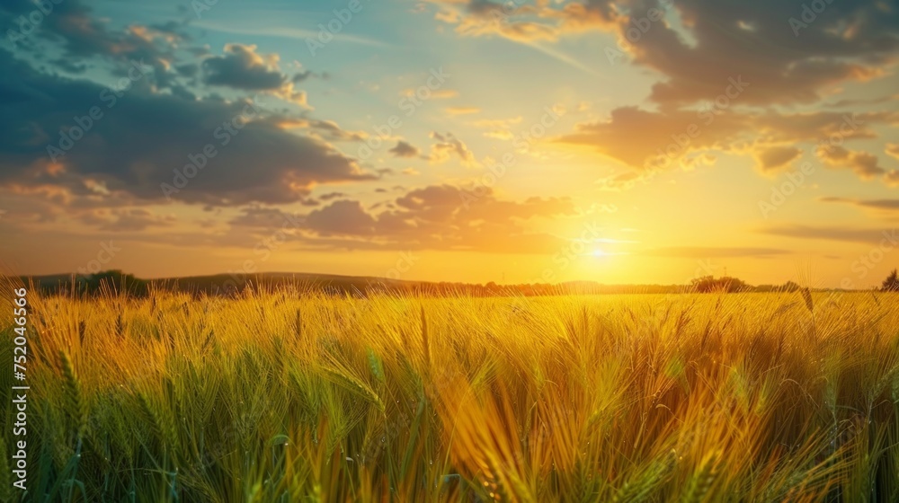 Golden Barley Field Under a Blue Sky Generative AI