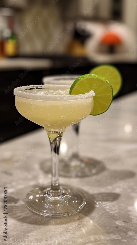 drink Mexican margarita with a combination of tequila, triple sec and lime juice at restaurant