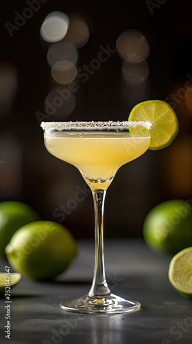 drink Mexican margarita with a combination of tequila, triple sec and lime juice at restaurant photo