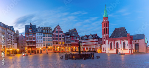 Medieval Town Hall square Romerberg in Old town of Frankfurt am Main, Germany photo
