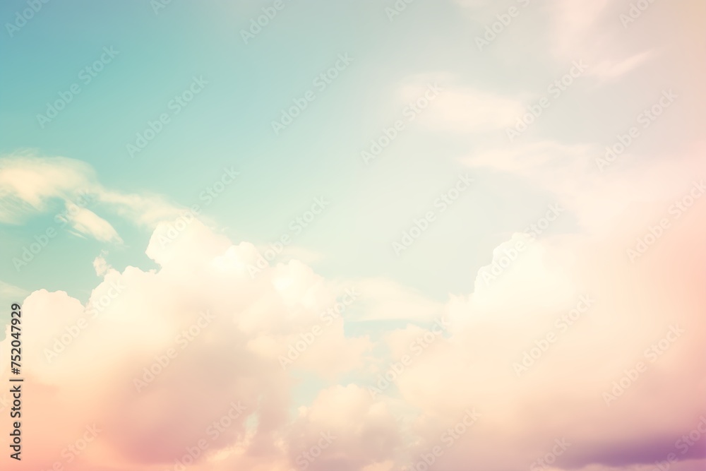 Serene Sky with Fluffy Clouds: Tranquil view of the sky filled with white clouds, transitioning from blue to a warm pinkish hue