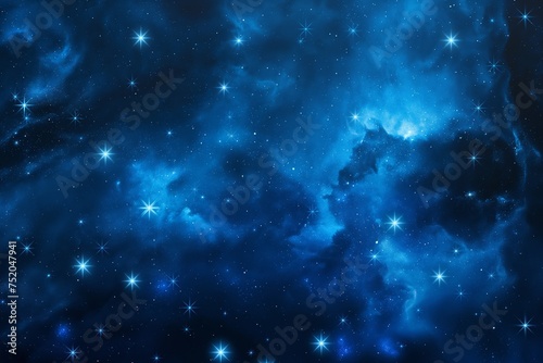 Starry Night Sky: Mesmerizing view of outer space with numerous bright stars and nebulous formations against a deep blue and black backdrop